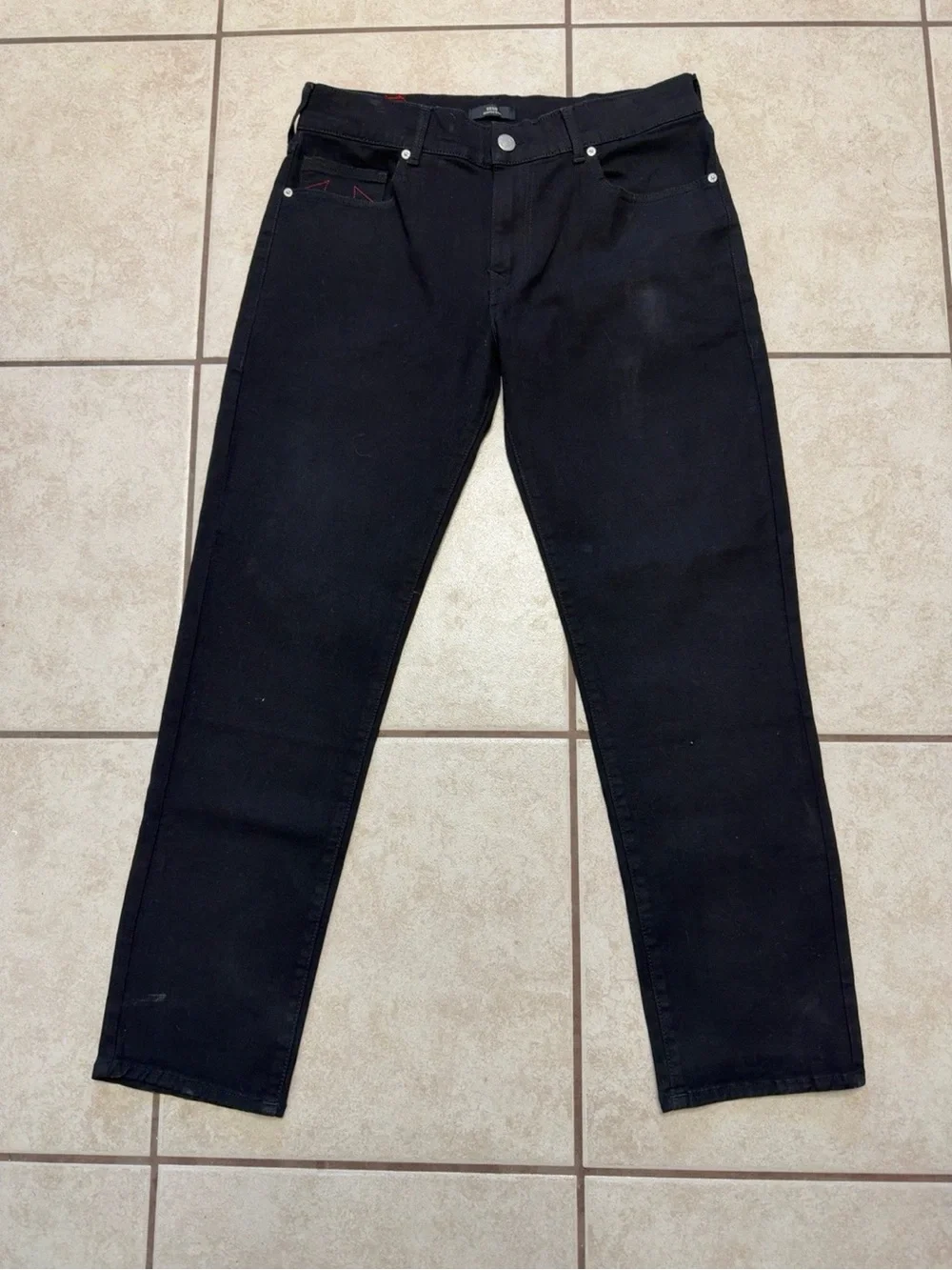 True Religion Geno Relaxed Slim Black Jeans Red Stitch Men’s 34